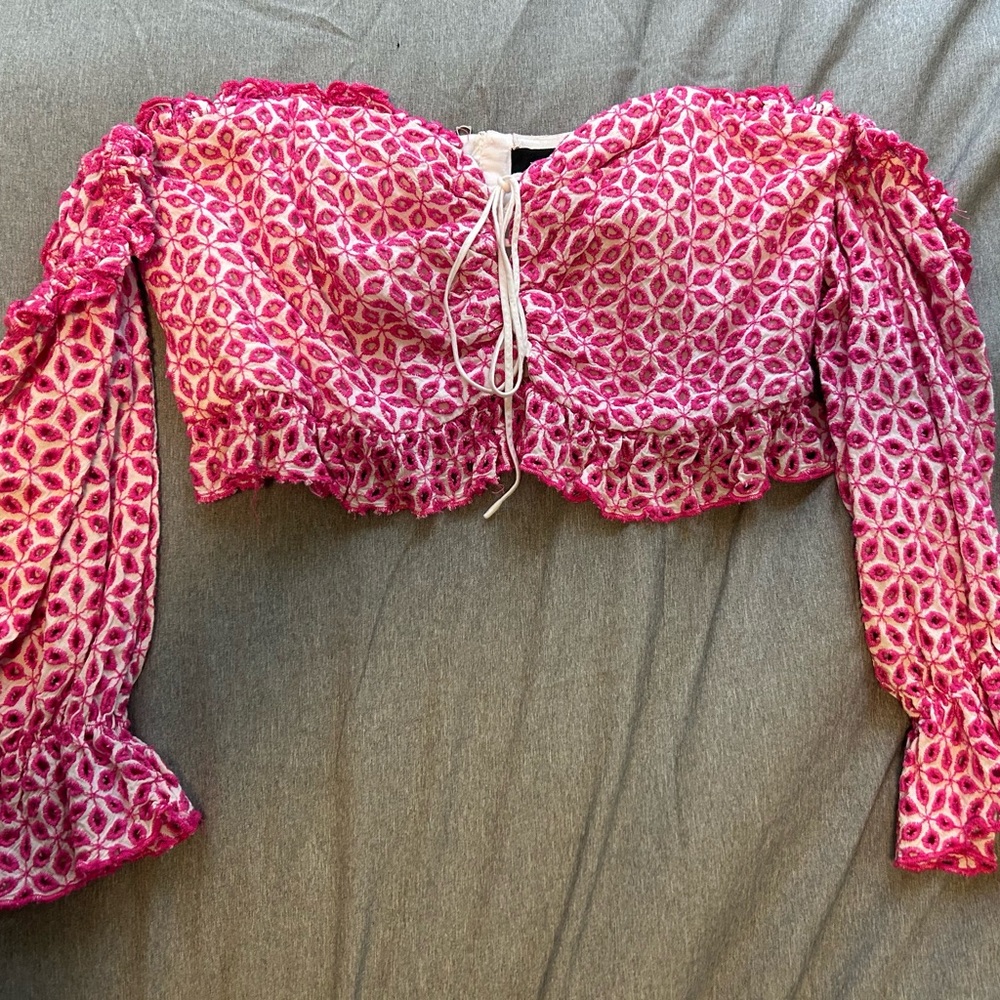 Bardot Fuchsia and White Floral Crop Top